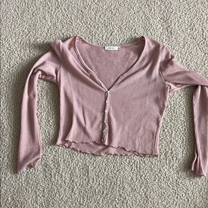 Pink Ribbed Button-Up Cardigan